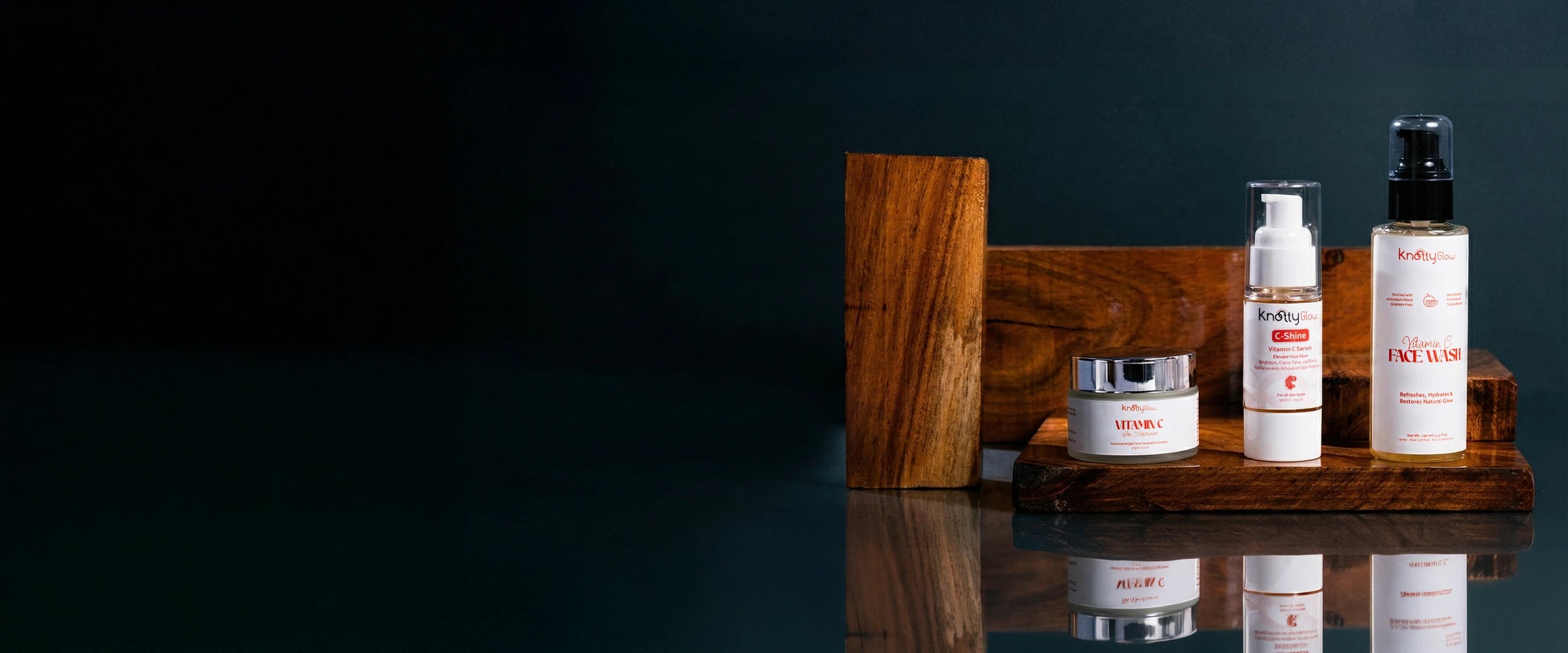 Brightening vitamin C skincare collection including cleanser, serum, and moisturizer designed to improve skin radiance and protect against environmental damage