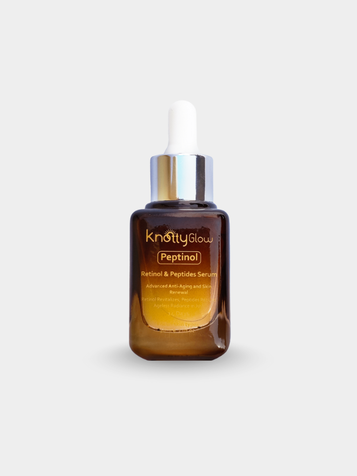 Knotty Glow Peptinol serum bottle on a white background