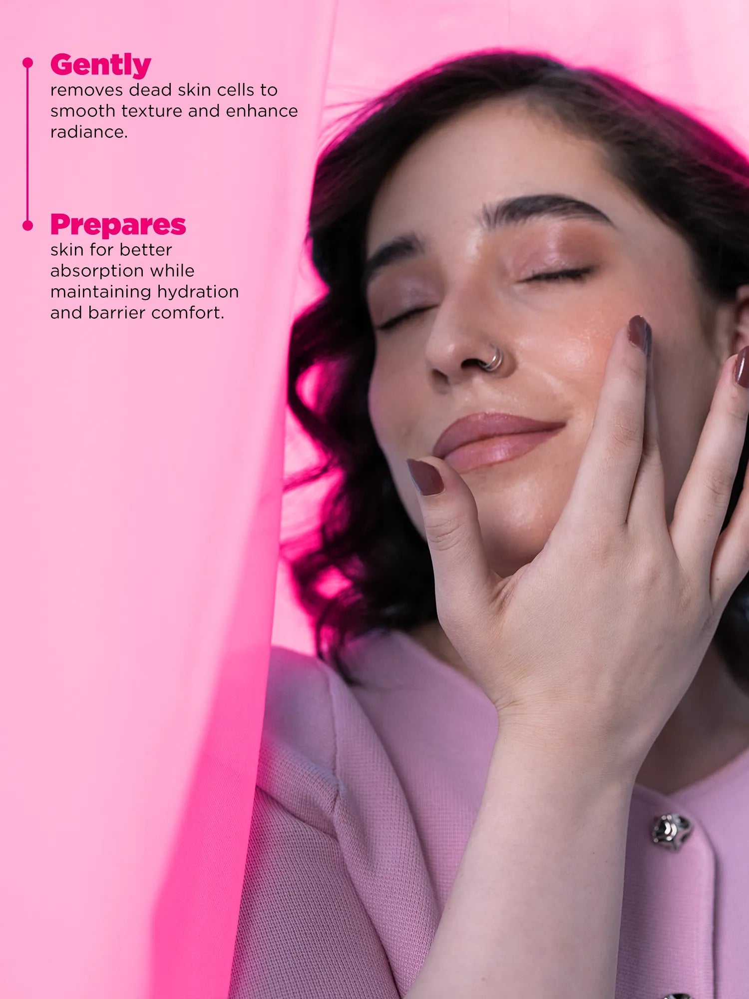 AHA glycolic acid toner helping improve skin radiance by removing dead skin cells and preparing skin for better absorption of skincare.