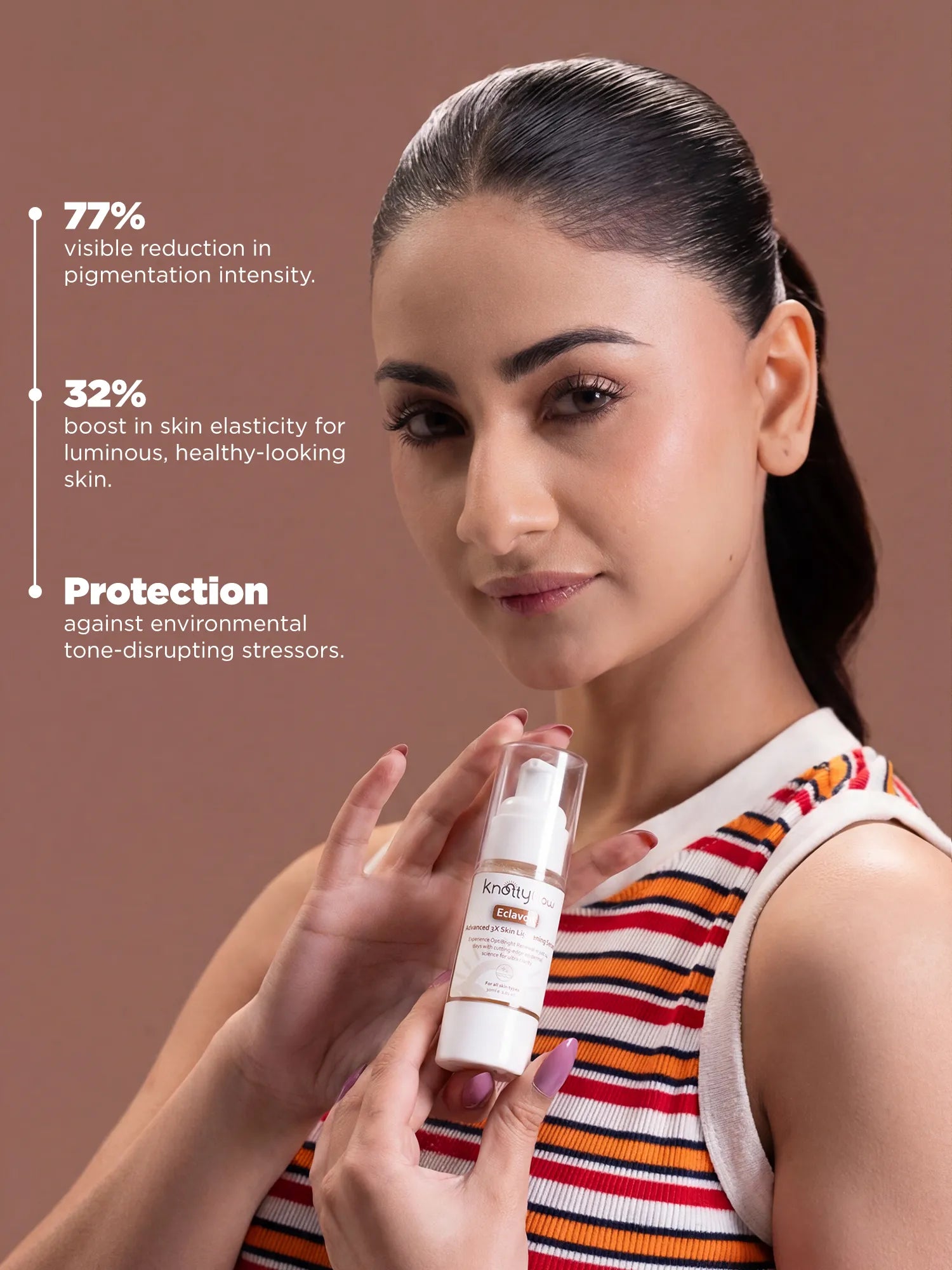 Skin lightening serum for pigmentation and uneven tone in Pakistan formulated for sun exposure, humidity and pollution related discoloration.
