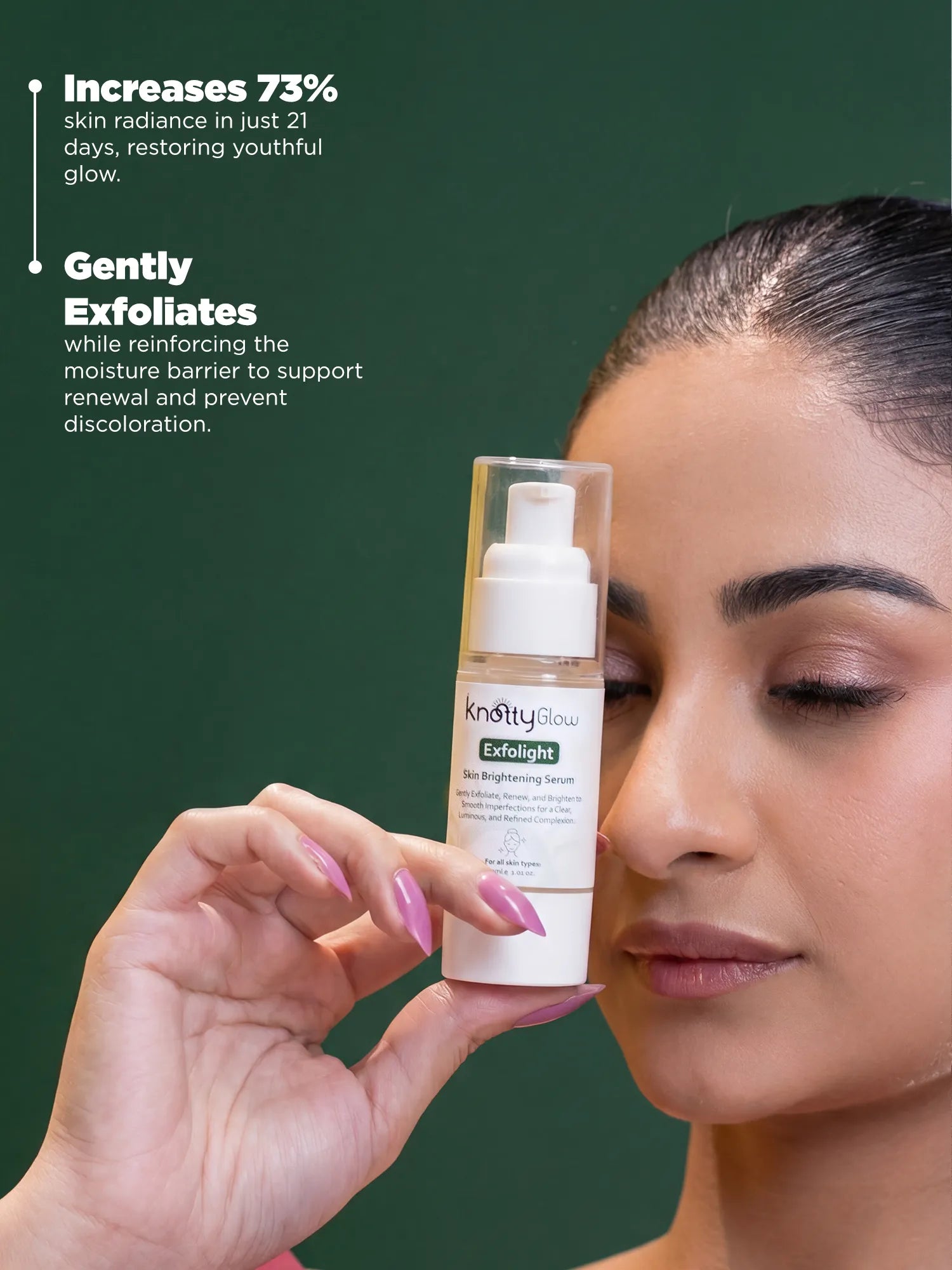 Exfoliating serum for dark spots and uneven skin tone in Pakistan formulated for humid climate, sun exposure and pollution related pigmentation.
