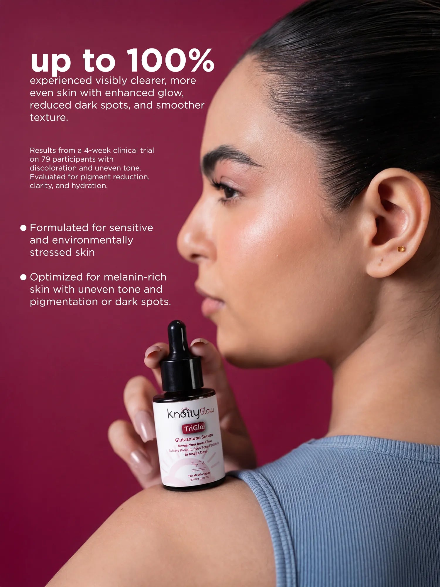 Visible improvement in skin tone clarity and reduction of dark spots after consistent use of brightening serum.