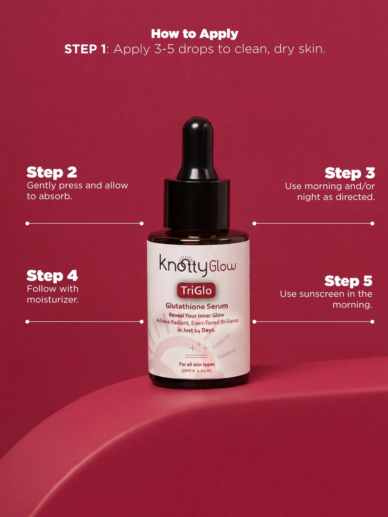 Step by step skincare routine showing how to apply brightening serum to clean skin before moisturizer for improved glow.