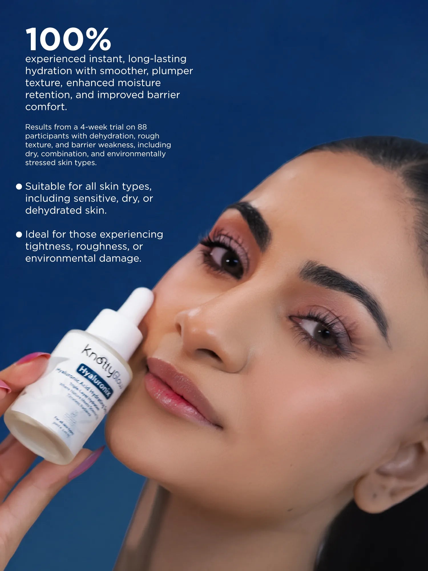 Hydrating facial serum formulated for dry and dehydrated skin in Pakistan, suitable for humid climate, pollution exposure and combination skin concerns.
