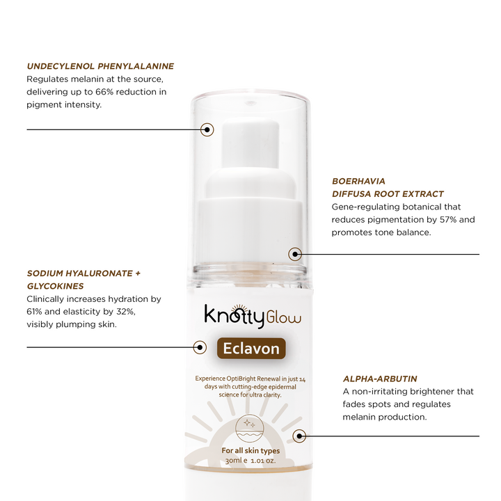 Clarity-boosting Eclavon serum to refine skin tone, improve brightness, and enhance natural glow