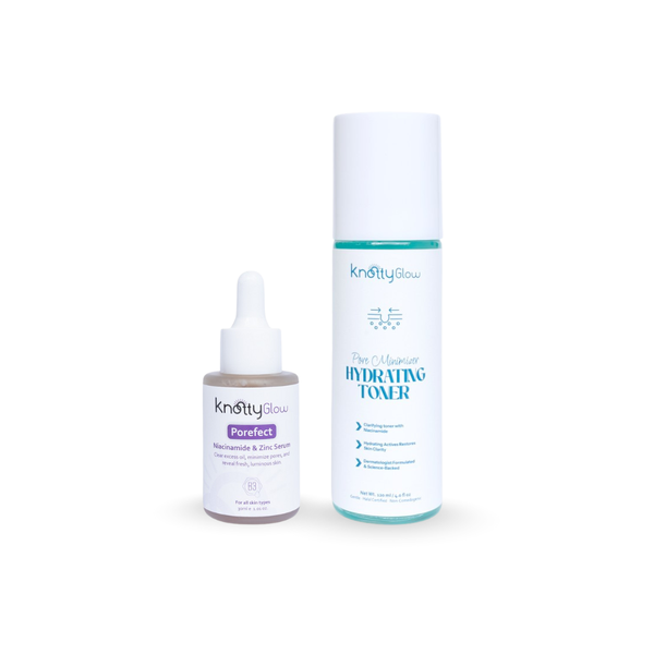 KnottyGlow Precision Pore Duo with Niacinamide Zinc Serum and Pore Minimizer Toner for pore refining and oil balance.