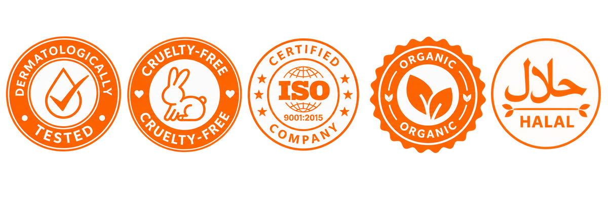 KnottyGlow dermatologically tested, cruelty-free, ISO, organic and Halal certifications