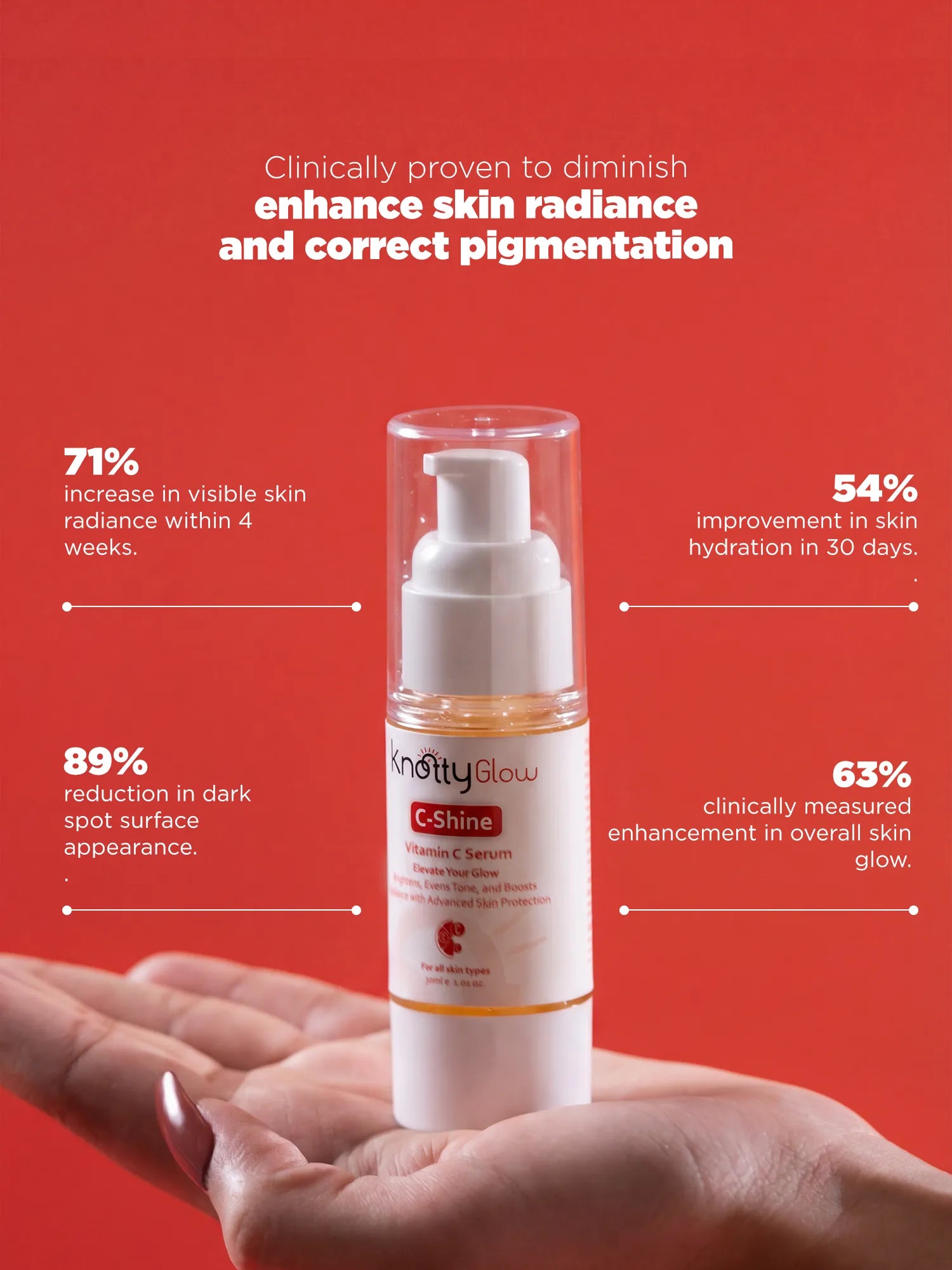 Brightening vitamin C serum improving skin radiance, hydration, and overall glow